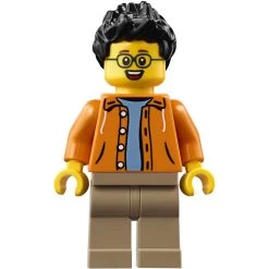 Lego® HOL185 Figurine City, Homme, Cheveux Noirs, Veste Orange
